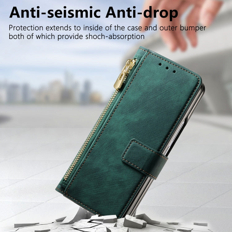 For Samsung Galaxy Z Fold6 5G Retro MagSafe Magnetic Zipper Wallet Leather Phone Case