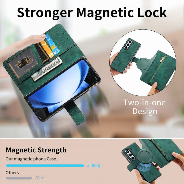For Samsung Galaxy Z Fold6 5G Retro MagSafe Magnetic Zipper Wallet Leather Phone Case