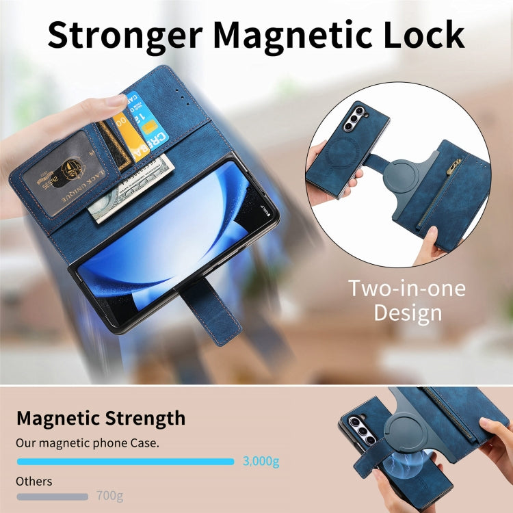 For Samsung Galaxy Z Fold6 5G Retro MagSafe Magnetic Zipper Wallet Leather Phone Case
