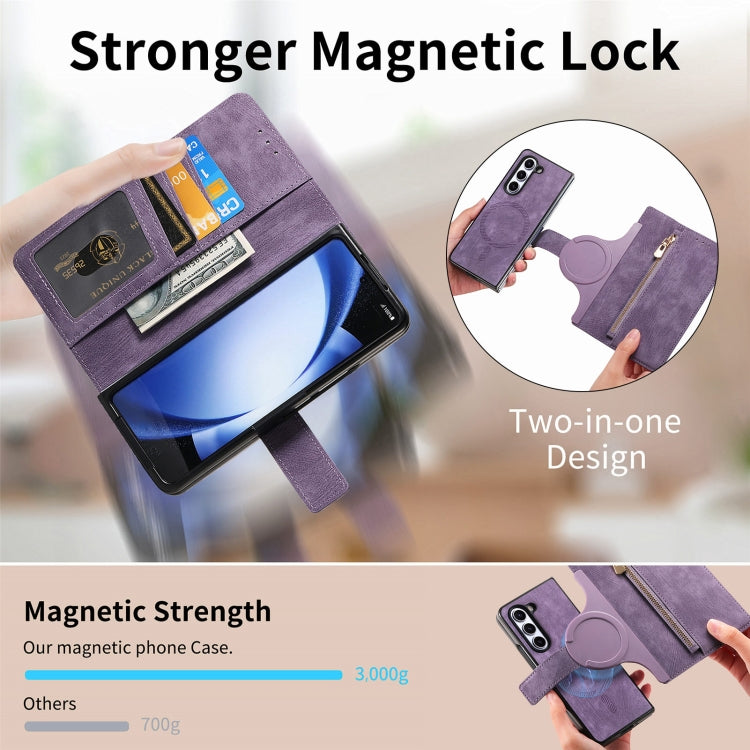 For Samsung Galaxy Z Fold6 5G Retro MagSafe Magnetic Zipper Wallet Leather Phone Case