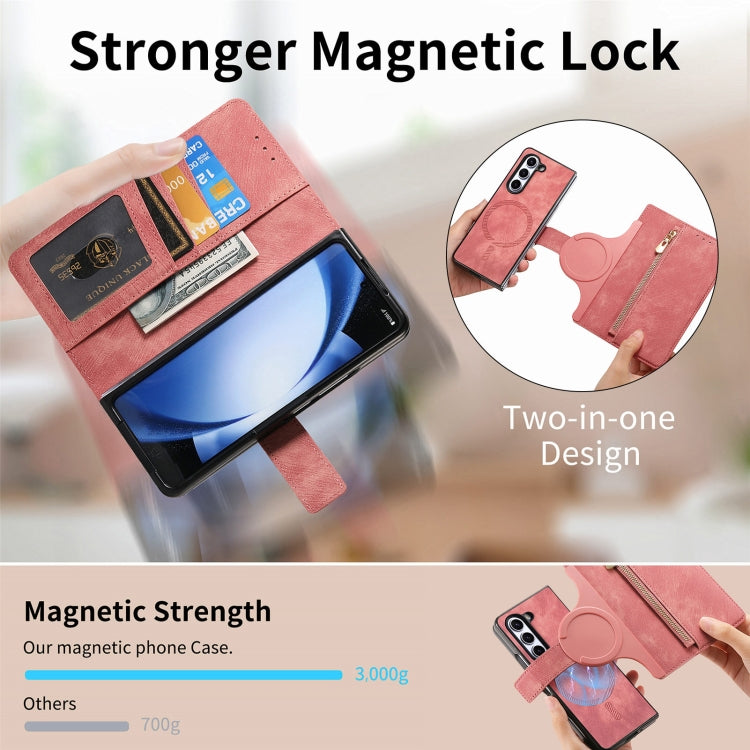 For Samsung Galaxy Z Fold6 5G Retro MagSafe Magnetic Zipper Wallet Leather Phone Case