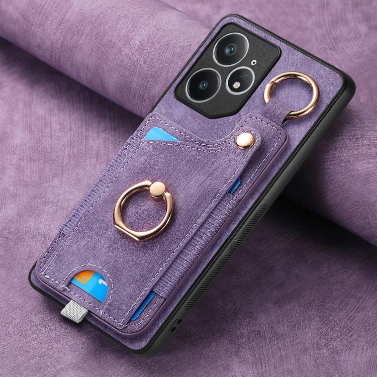 For Realme Neo 7 Retro Skin-feel Ring Card Bag Phone Case with Hang Loop