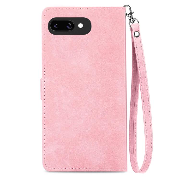 For Google Pixel 9a Embossed Flower Zipper Leather Phone Case
