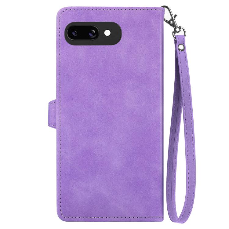 For Google Pixel 9a Embossed Flower Zipper Leather Phone Case