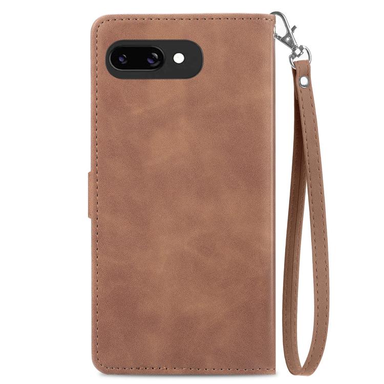 For Google Pixel 9a Embossed Flower Zipper Leather Phone Case