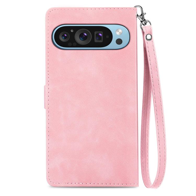 For Google Pixel 9 / 9 Pro Embossed Flower Zipper Leather Phone Case