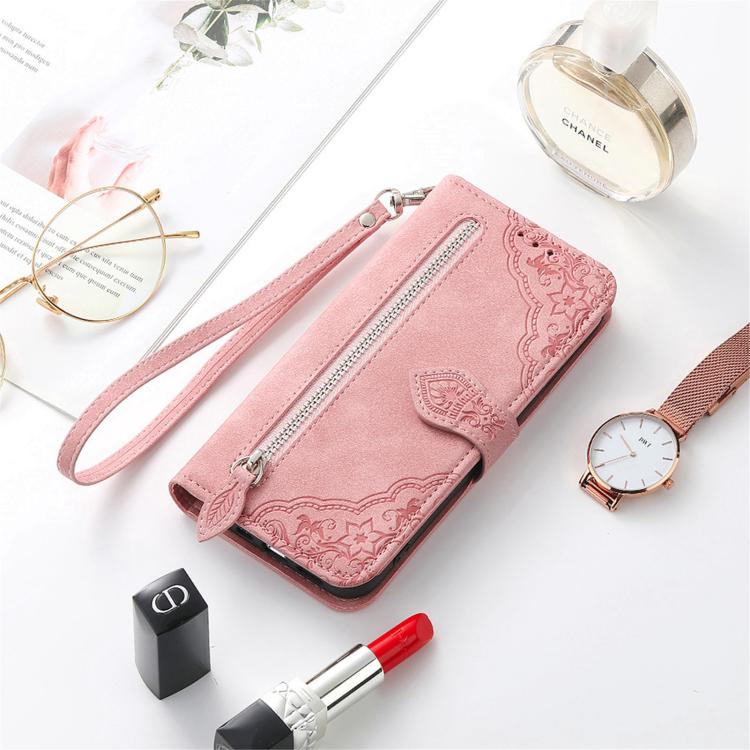 For Google Pixel 9 / 9 Pro Embossed Flower Zipper Leather Phone Case