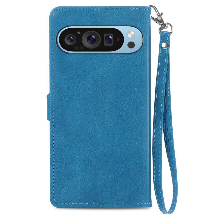 For Google Pixel 9 / 9 Pro Embossed Flower Zipper Leather Phone Case
