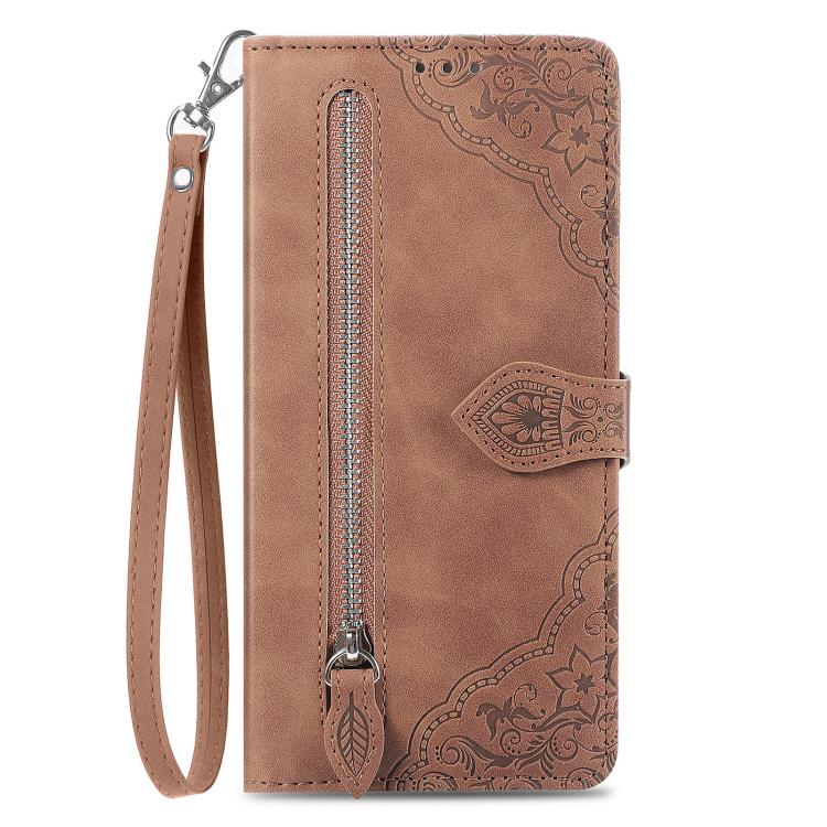 For Google Pixel 9 / 9 Pro Embossed Flower Zipper Leather Phone Case