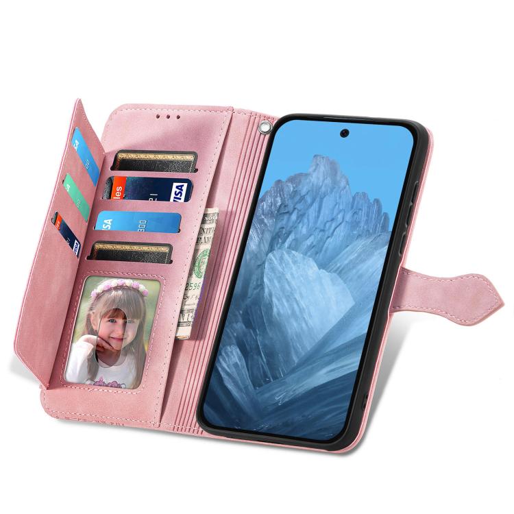 For Google Pixel 9 Pro XL Embossed Flower Zipper Leather Phone Case