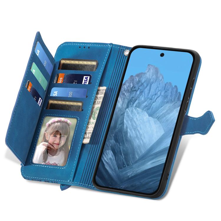 For Google Pixel 10 / 10 Pro Embossed Flower Zipper Leather Phone Case