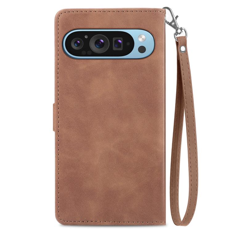 For Google Pixel 10 / 10 Pro Embossed Flower Zipper Leather Phone Case