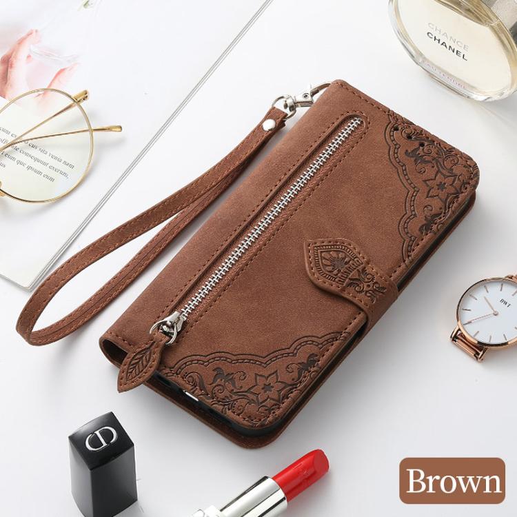 For Google Pixel 10 Pro XL Embossed Flower Zipper Leather Phone Case