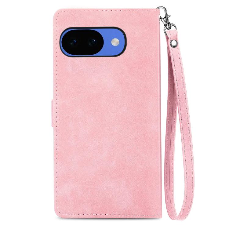 For Google Pixel 10a Embossed Flower Zipper Leather Phone Case