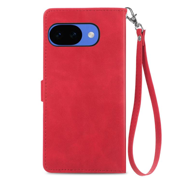 For Google Pixel 10a Embossed Flower Zipper Leather Phone Case