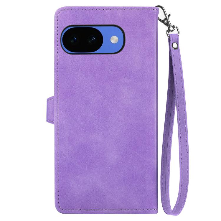 For Google Pixel 10a Embossed Flower Zipper Leather Phone Case