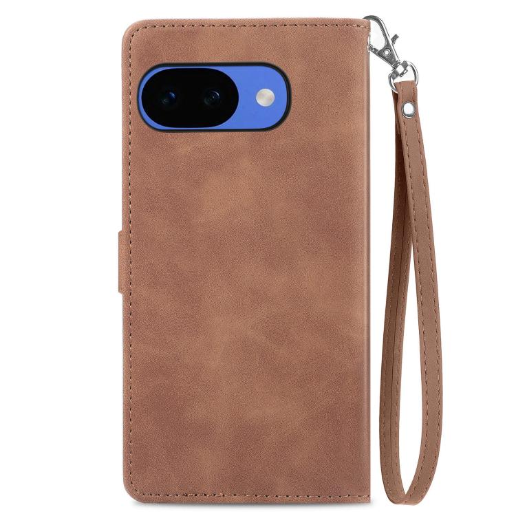 For Google Pixel 10a Embossed Flower Zipper Leather Phone Case