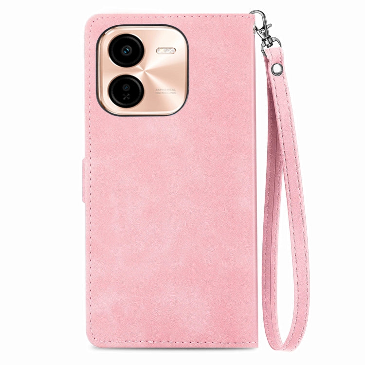 For vivo Y37 Pro Embossed Flower Zipper Leather Phone Case