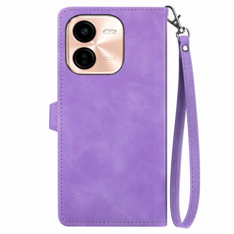 For vivo Y37 Pro Embossed Flower Zipper Leather Phone Case