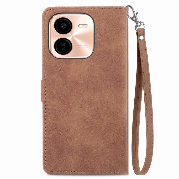 For vivo Y37 Pro Embossed Flower Zipper Leather Phone Case