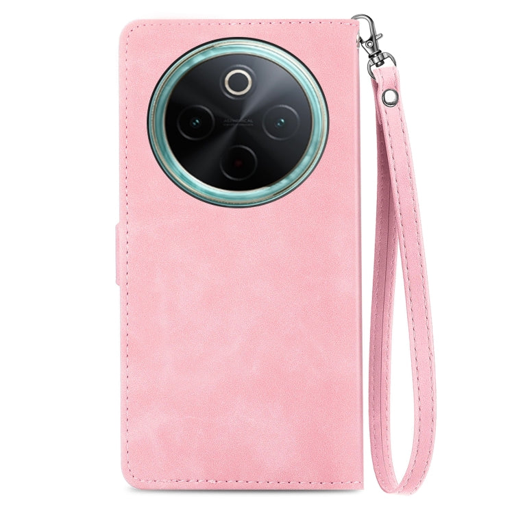 For vivo Y300 Pro Embossed Flower Zipper Leather Phone Case