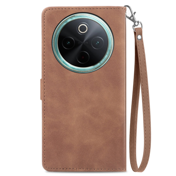For vivo Y300 Pro Embossed Flower Zipper Leather Phone Case