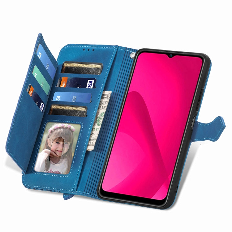 For T-Mobile T Phone 2 5G Embossed Flower Zipper Leather Phone Case