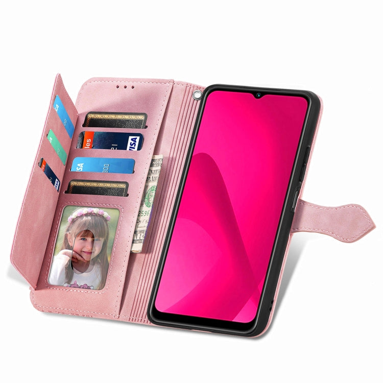 For T-Mobile REVVL 7 Pro 5G Embossed Flower Zipper Leather Phone Case