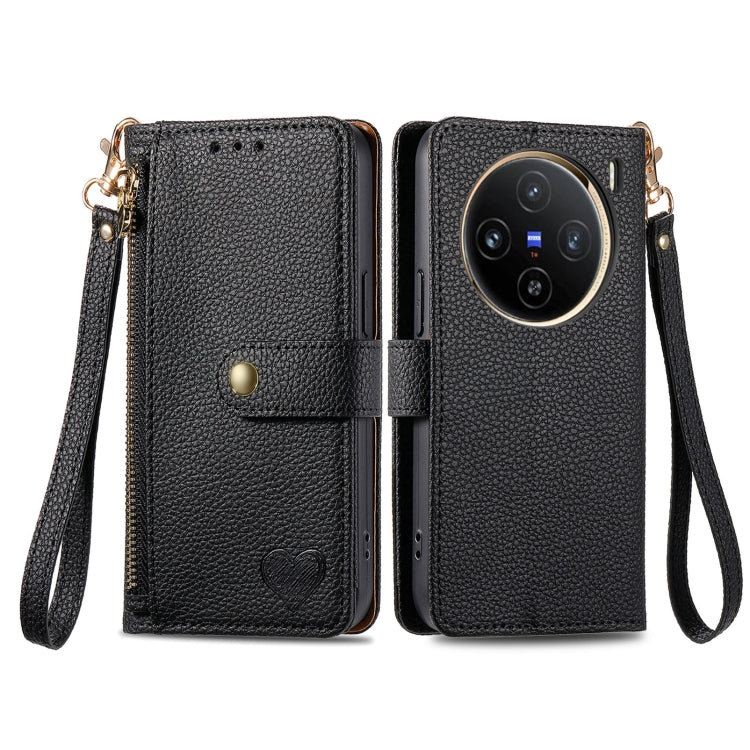 For vivo X100 Love Zipper Lanyard Leather Phone Case
