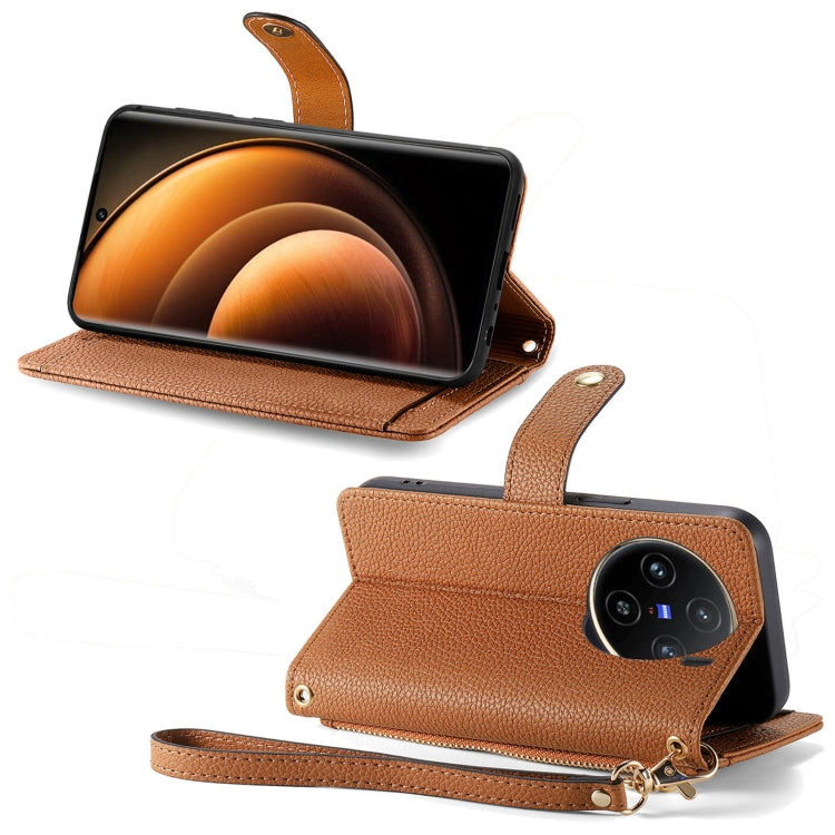 For vivo X100 Love Zipper Lanyard Leather Phone Case