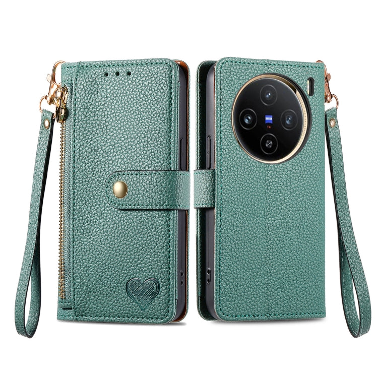 For vivo X100 Love Zipper Lanyard Leather Phone Case