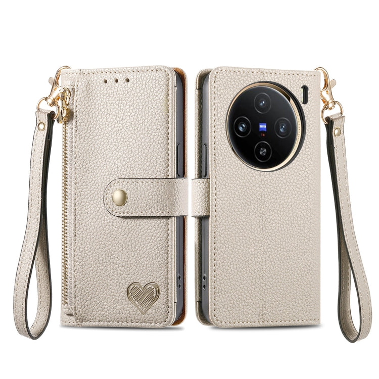 For vivo X100 Love Zipper Lanyard Leather Phone Case