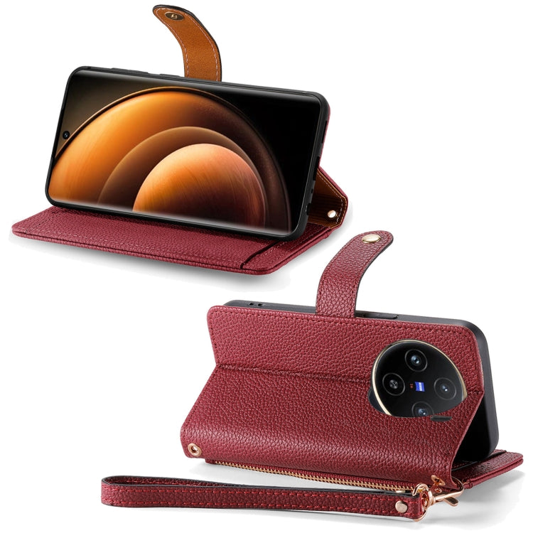 For vivo X100 Love Zipper Lanyard Leather Phone Case