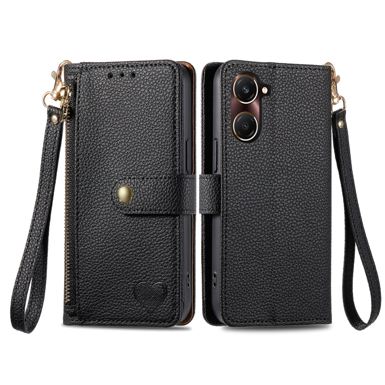 For vivo Y37 Love Zipper Lanyard Leather Phone Case
