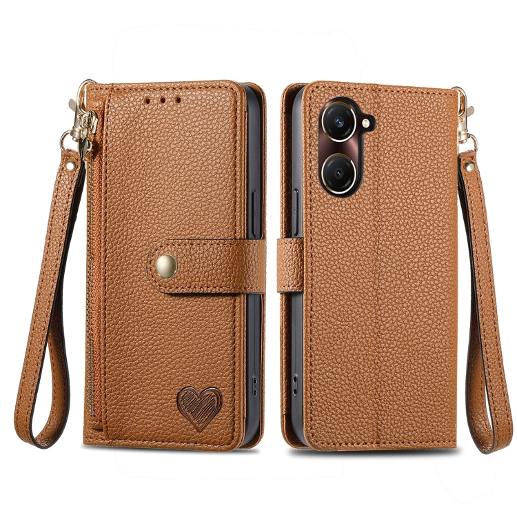For vivo Y37 Love Zipper Lanyard Leather Phone Case