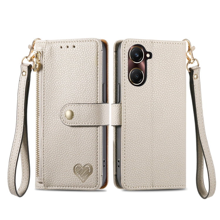 For vivo Y37 Love Zipper Lanyard Leather Phone Case