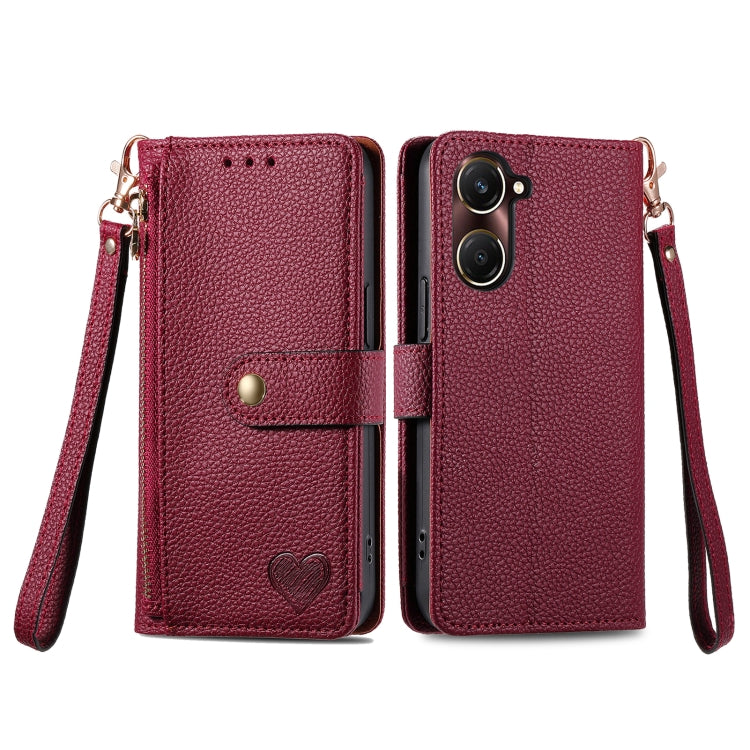 For vivo Y37 Love Zipper Lanyard Leather Phone Case