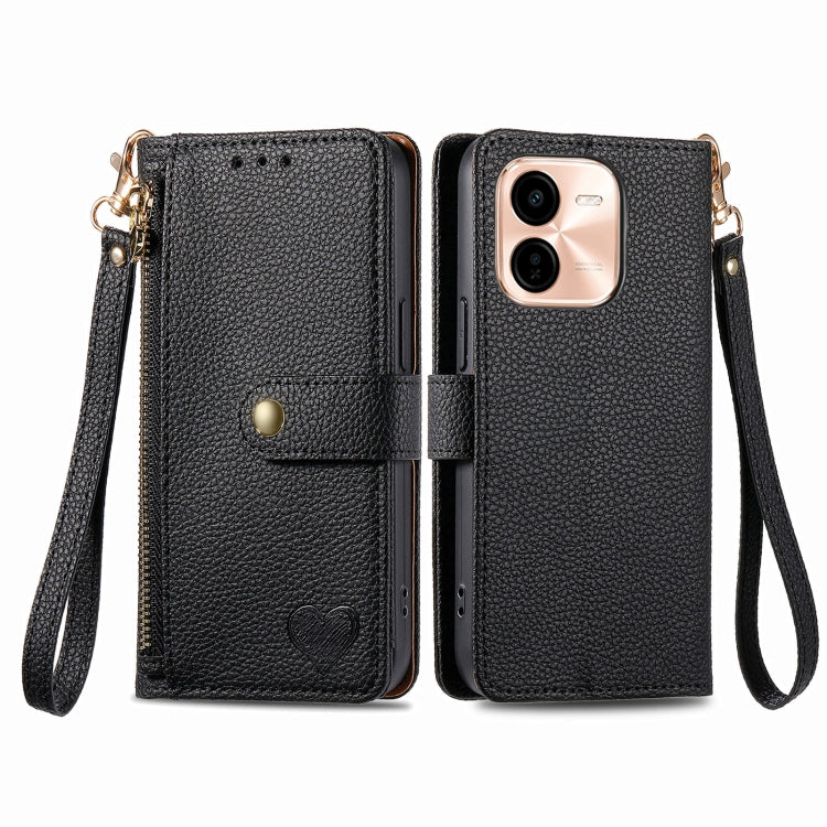 For vivo Y37 Pro Love Zipper Lanyard Leather Phone Case