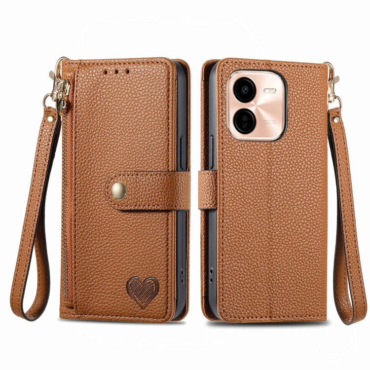 For vivo Y37 Pro Love Zipper Lanyard Leather Phone Case