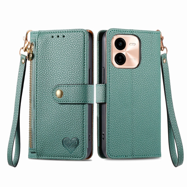For vivo Y37 Pro Love Zipper Lanyard Leather Phone Case