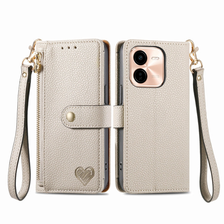 For vivo Y37 Pro Love Zipper Lanyard Leather Phone Case