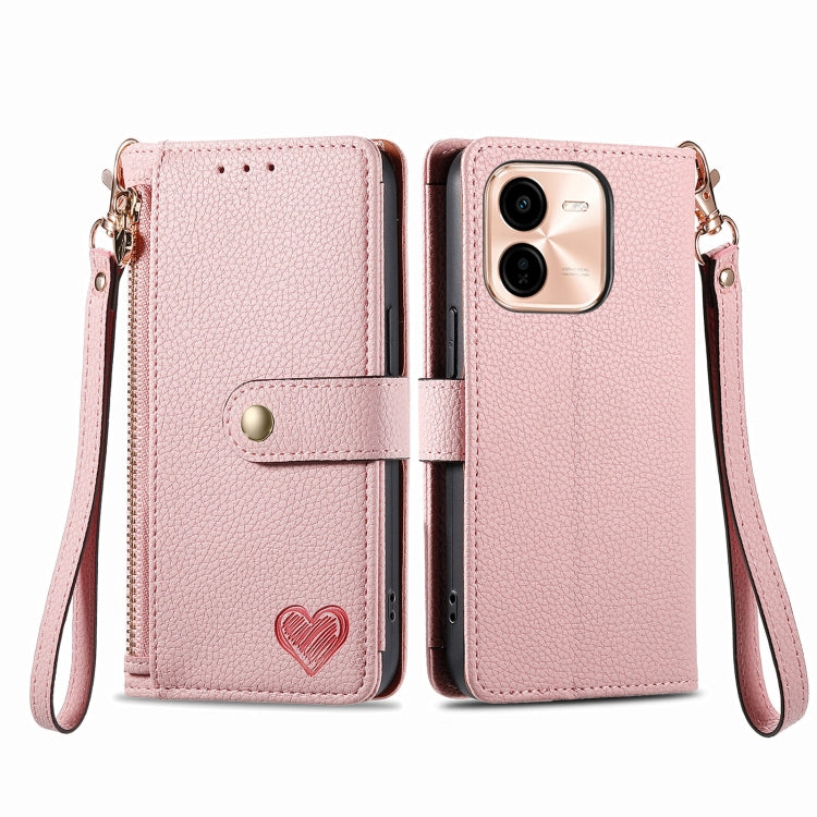 For vivo Y37 Pro Love Zipper Lanyard Leather Phone Case