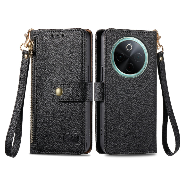 For vivo Y300 Pro Love Zipper Lanyard Leather Phone Case