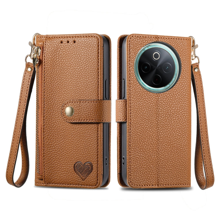 For vivo Y300 Pro Love Zipper Lanyard Leather Phone Case