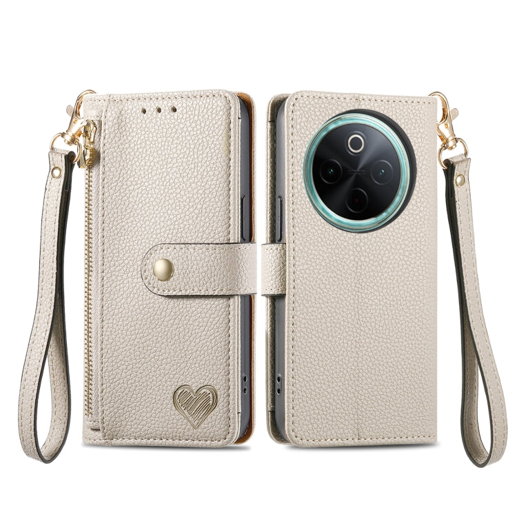 For vivo Y300 Pro Love Zipper Lanyard Leather Phone Case