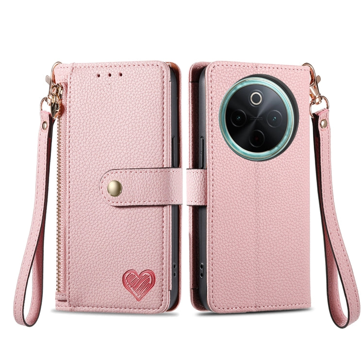 For vivo Y300 Pro Love Zipper Lanyard Leather Phone Case