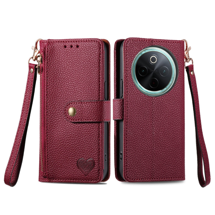For vivo Y300 Pro Love Zipper Lanyard Leather Phone Case