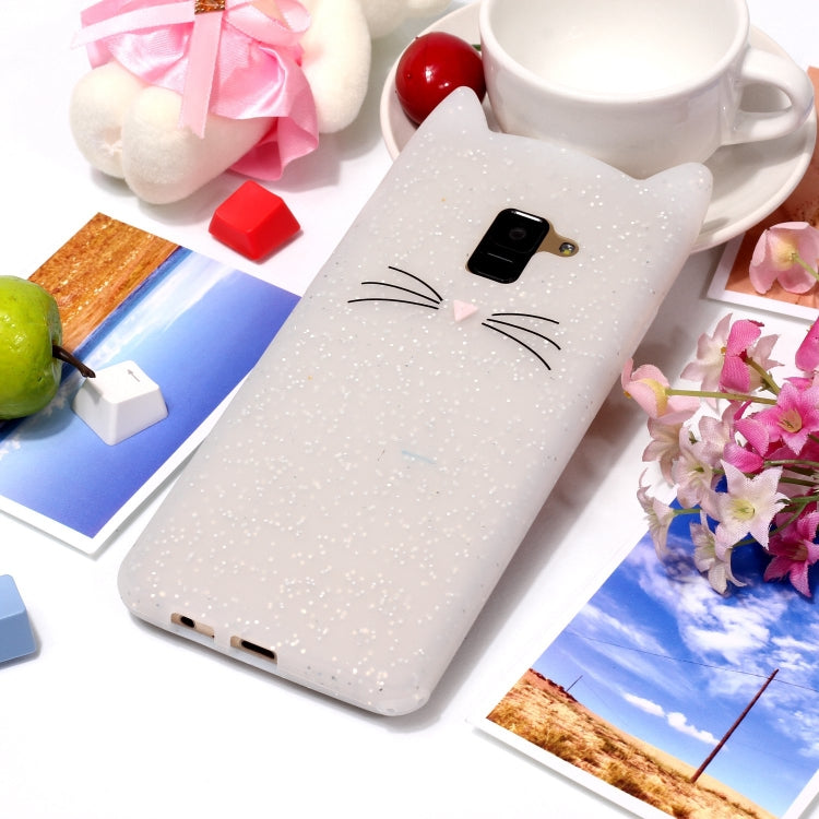 Lovely 3D Moustache Cat Soft Silicone Back Case for Galaxy A8+ 2018(White)