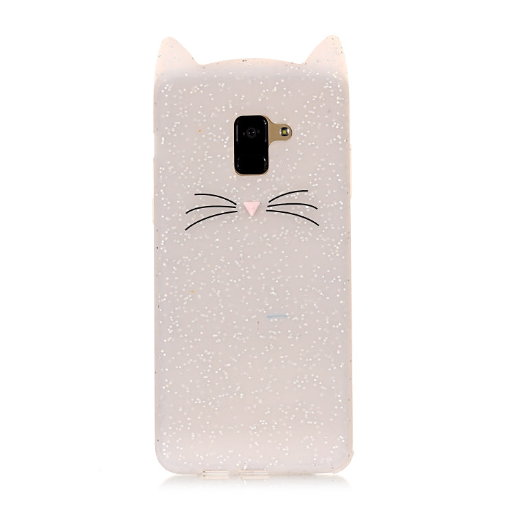 Lovely 3D Moustache Cat Soft Silicone Back Case for Galaxy A8+ 2018(White)