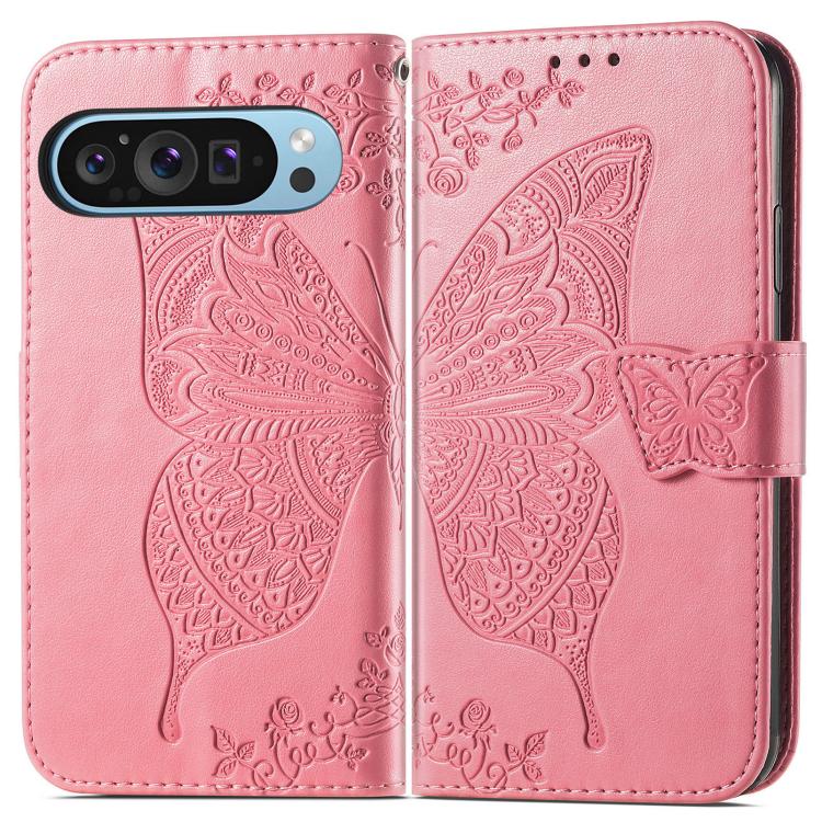 For Google Pixel 9 / 9 Pro Butterfly Love Flower Embossed Leather Phone Case